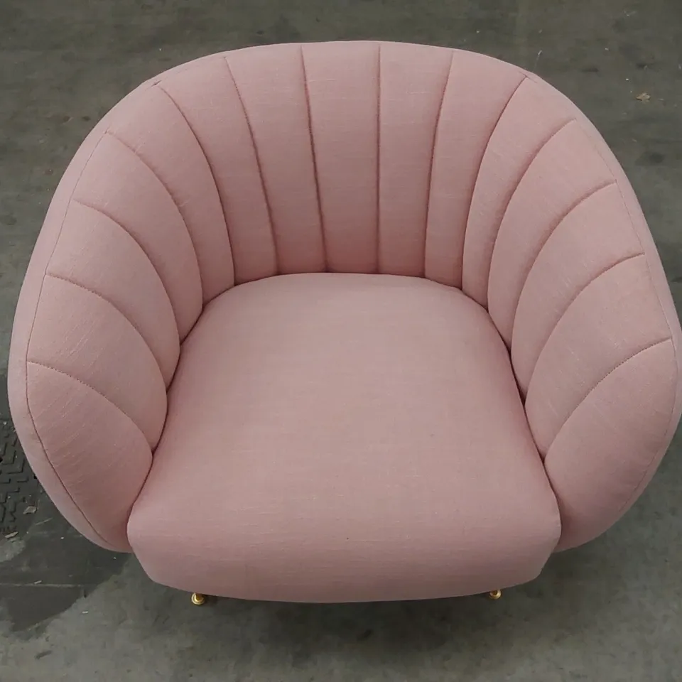 DESIGNER PINK FABRIC UPHOLSTERED ARM CHAIR
