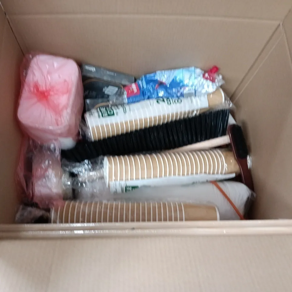 LOT OF APPROXIMATELY 30 ASSORTED HOUSEHOLD ITEMS TO INCLUDE ELECTRIC AIR PUMP, ROLLED HOSE AND ARTIFICIAL FLOWERS