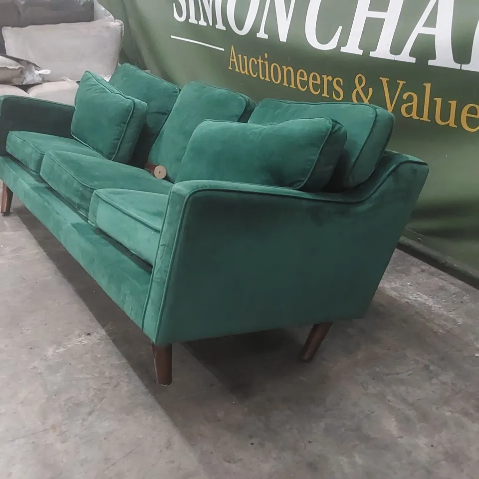 QUALITY DESIGNER VELVET UPHOLSTERED SOFA - DAMAGED LEGS