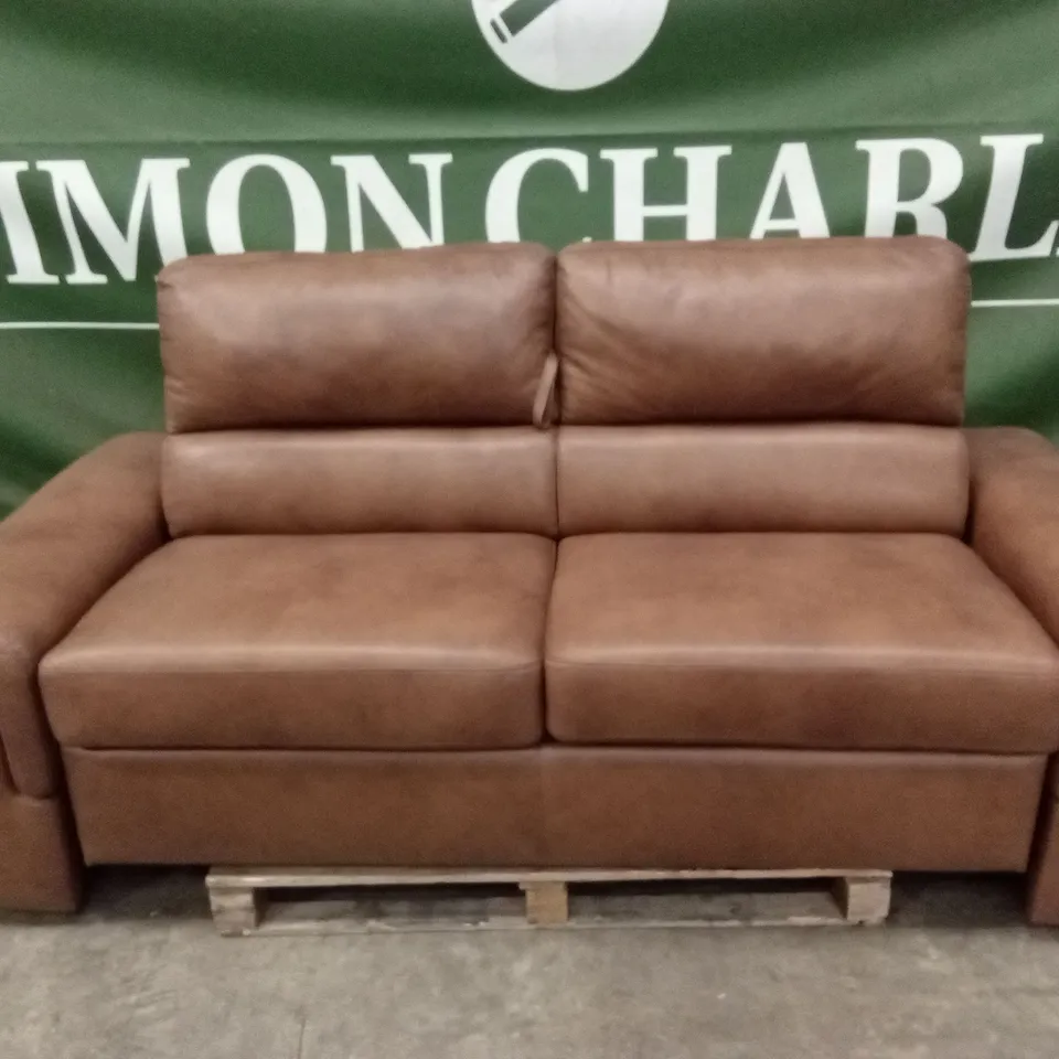 QUALITY DESIGNER ITALIAN MADE LEATHER SOFABED - BRANDY
