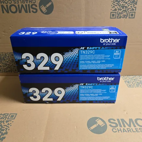 2 X SEALED BROTHER TN329C TONER CARTRIDGES - CYAN 
