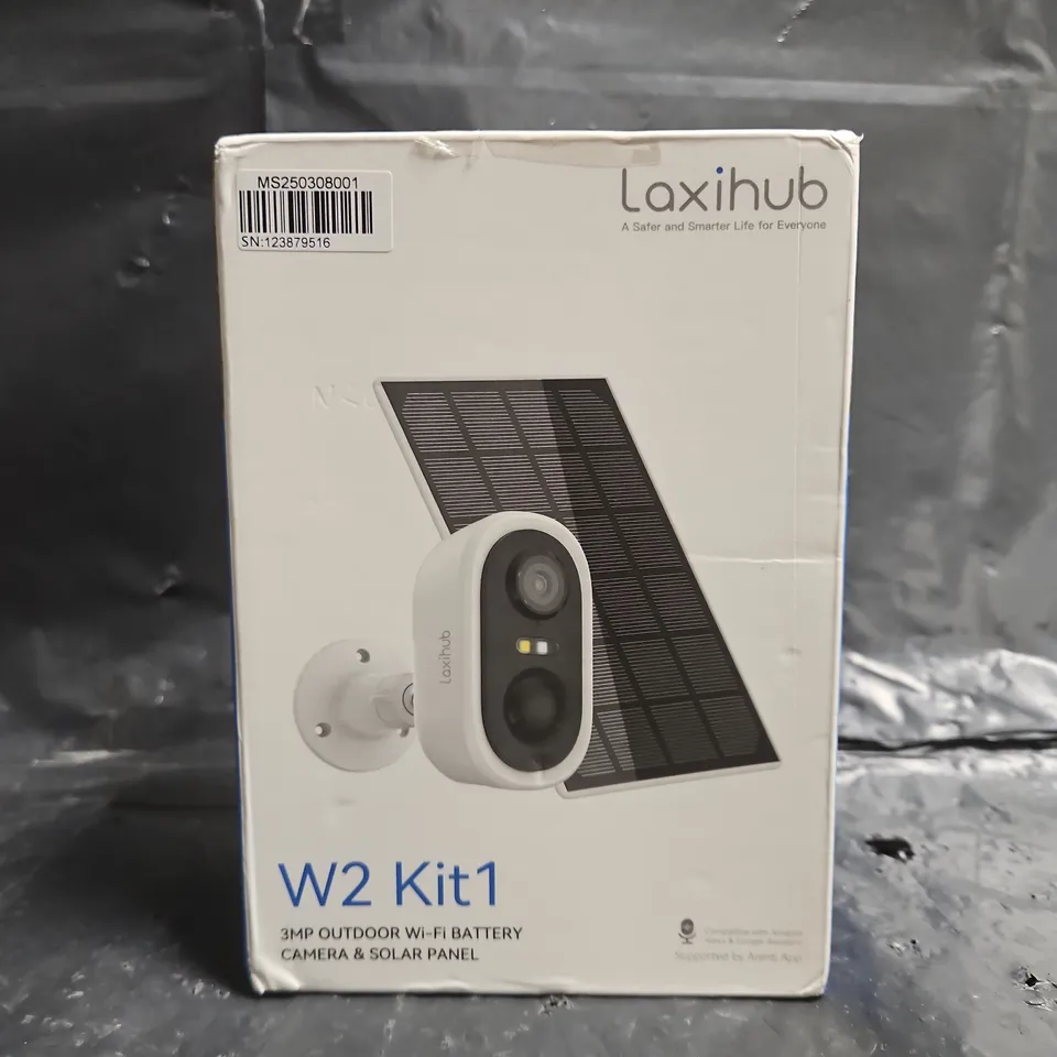 BOXED LAXIHUB W2 KIT1 3MP OUTDOOR WI-FI BATTERY CAMERA & SOLAR PANEL