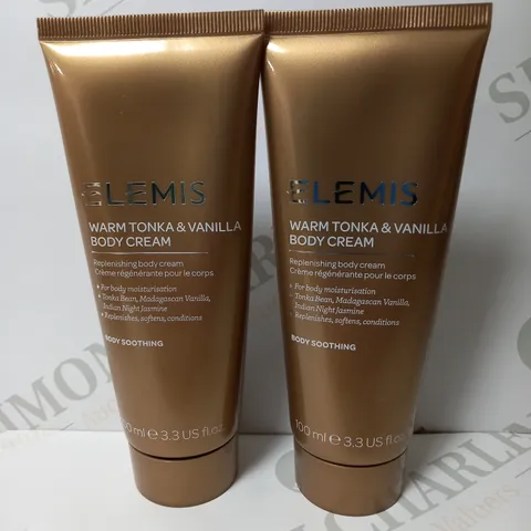 LOT OF 2 ELEMIS WARM TONKA BEAN AND VANILLA BODY CREAM 100ML BRAND