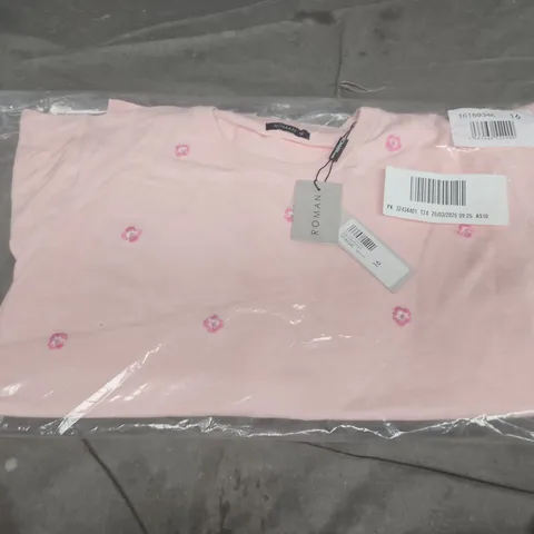 ROMAN ORIGINALS WOMEN'S PINK FLORAL EMBROIDERED TOP – UK SIZE 16