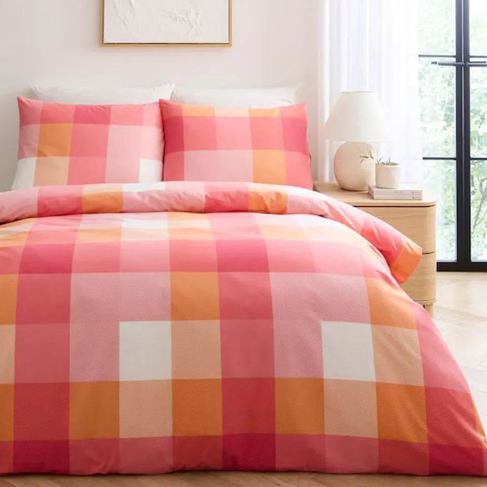 DARCY CHECK COTTON BLEND DUVET SET - DOUBLE