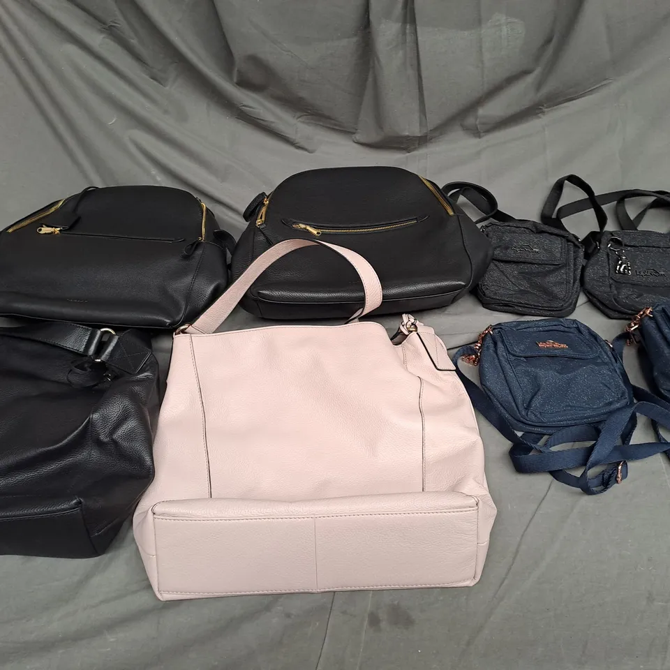 BOX OF ASSORTED BAGS FROM VARIOUS BRANDS IN VARIOUS STYLES, SIZES AND COLOURS ETC. 