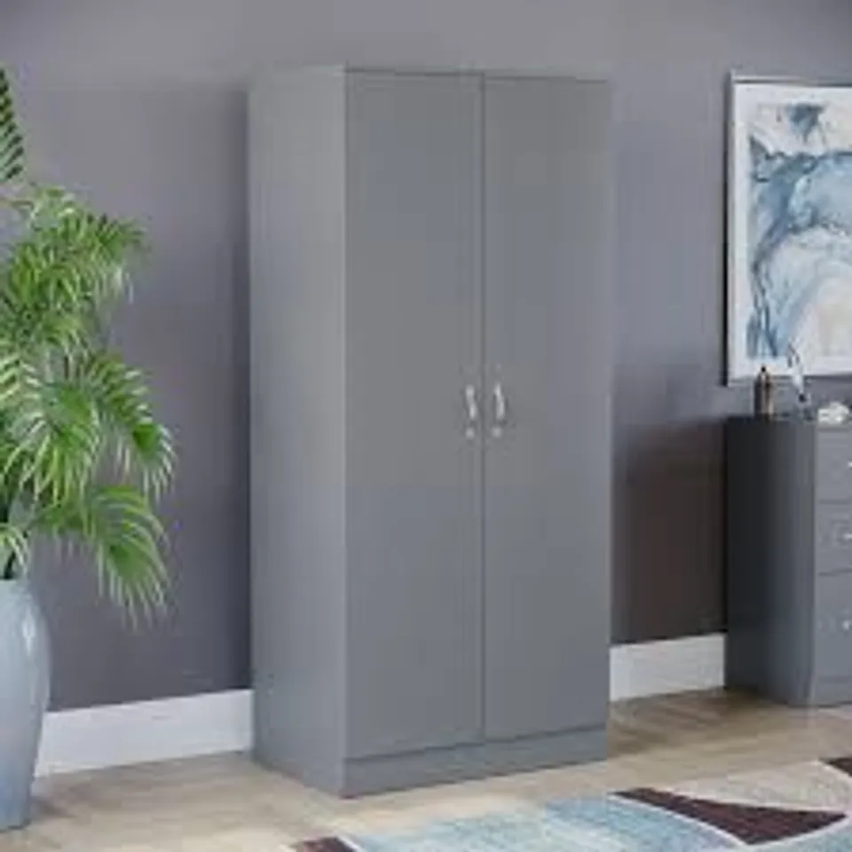 BOXED VIDA DESIGNS RIANO 2 DOOR GREY WARDROBE (2 BOXES)