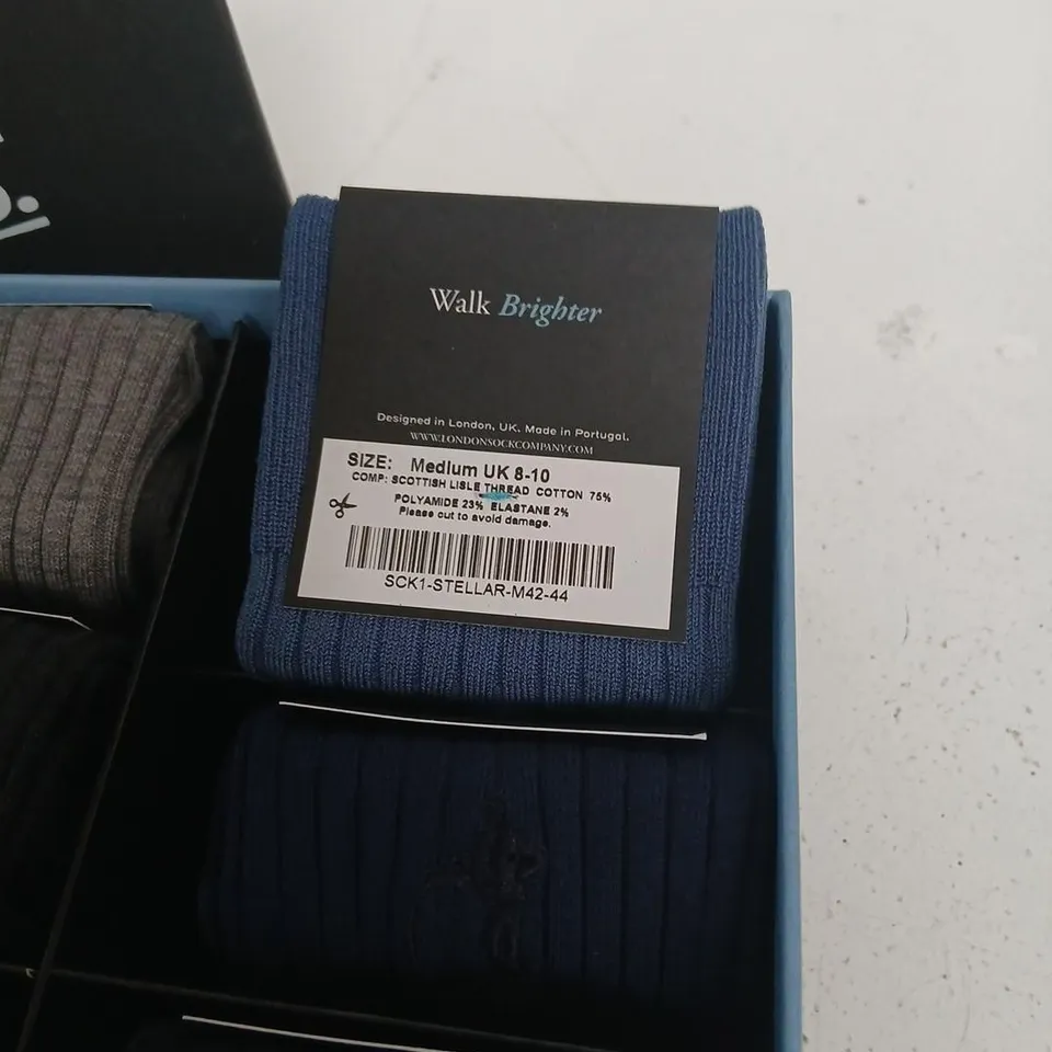 LONDON SOCK CO. WALK BRIGHTER SOCKS – MEDIUM UK 8-10 (BOXED SET, 6 PAIRS)