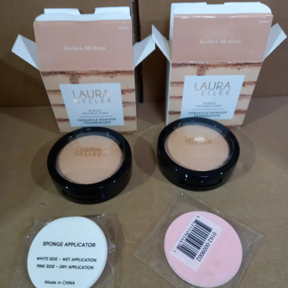 LOT OF 2 LAURA GELLER BAKED DOUBLE TAKE VERSATILE POWDER FOUNDATIONS - GOLDEN MEDIUM