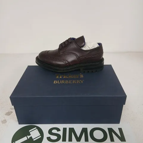 BURBERRY TRICKER'S DERBY SHOES – BROWN LEATHER, BROGUE DETAILING, RUBBER SOLE (UK SIZE 3)