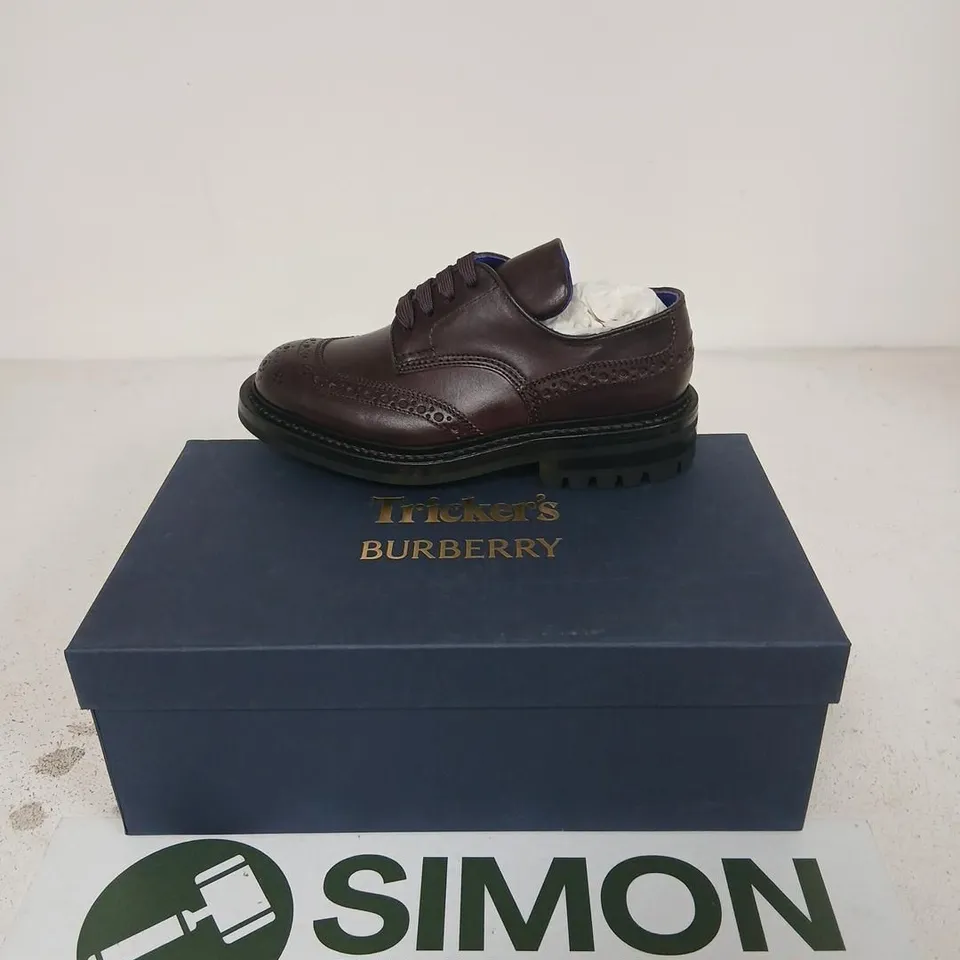 BURBERRY TRICKER'S DERBY SHOES – BROWN LEATHER, BROGUE DETAILING, RUBBER SOLE (UK SIZE 3)