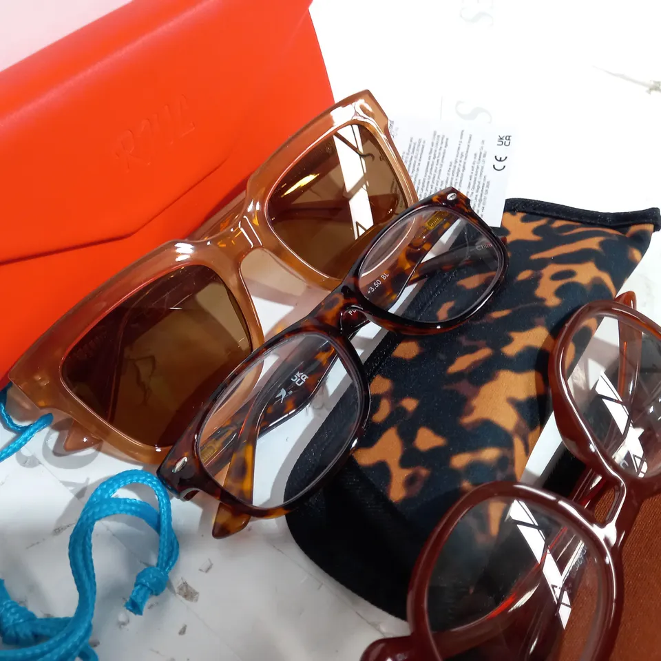 LOT OF 8 ASSORTED PAIRS OF GLASSES TO INCLUDE JONATHON PAU FIT OVERS AND RUTH LANGSFORD