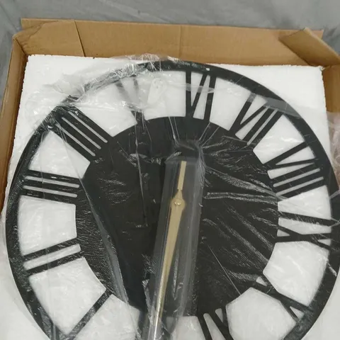 BLACK METAL WALL CLOCK WITH ROMAN NUMERALS – LARGE ROUND DIAL