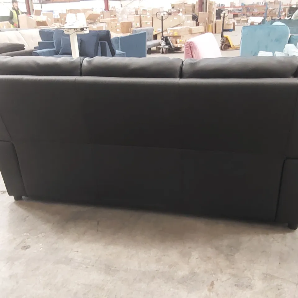 QUALITY DESIGNER FAUX LEATHER 3 SEATER SOFA - BLACK