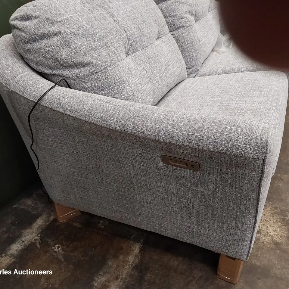 QUALITY BRITISH DESIGNER G PLAN HATTON FORMAL BACK POWER RECLINING THREE SEATER SOFA BEACH DUCK EGG FABRIC 
