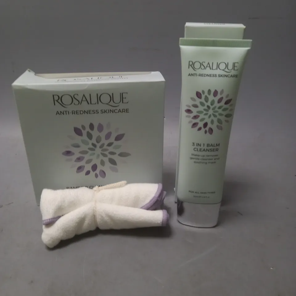 ROSALIQUE PACK OF 3 BAMBOO FACE CLOTHS AND ANTI-REDNESS 3-IN1 BALM CLEANSER 100ML