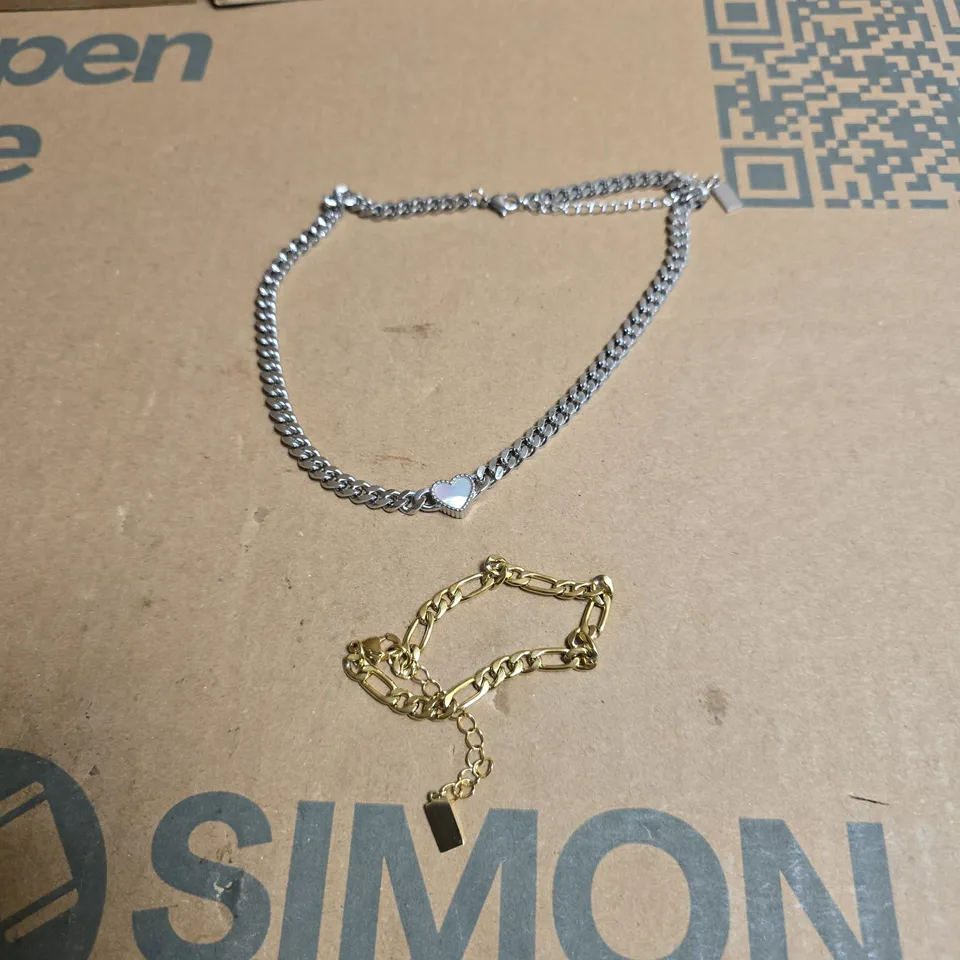 BELLAUCCI SILVER & GOLD-TONE CHAIN NECKLACE + BRACELET SET – HEART PENDANT & TAG (2 PIECES) – BOXED