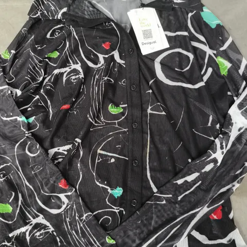 DESIGUAL LONG-SLEEVE SHIRT – BLACK WITH ABSTRACT PRINT