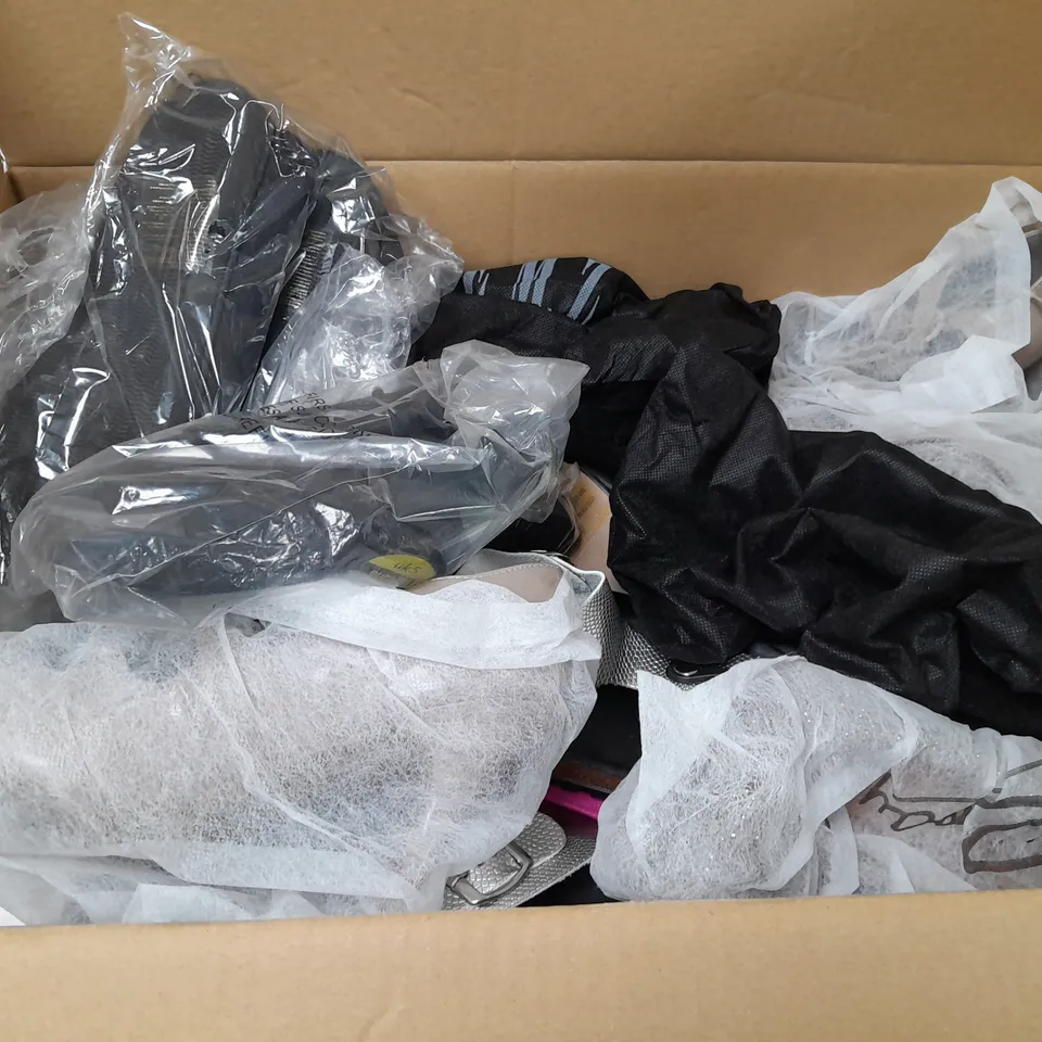BOX OF APPROXIMATELY 10 ASSORTED  WOMENS SHOES IN VARIOUS COLOURS, STYLES AND SIZES