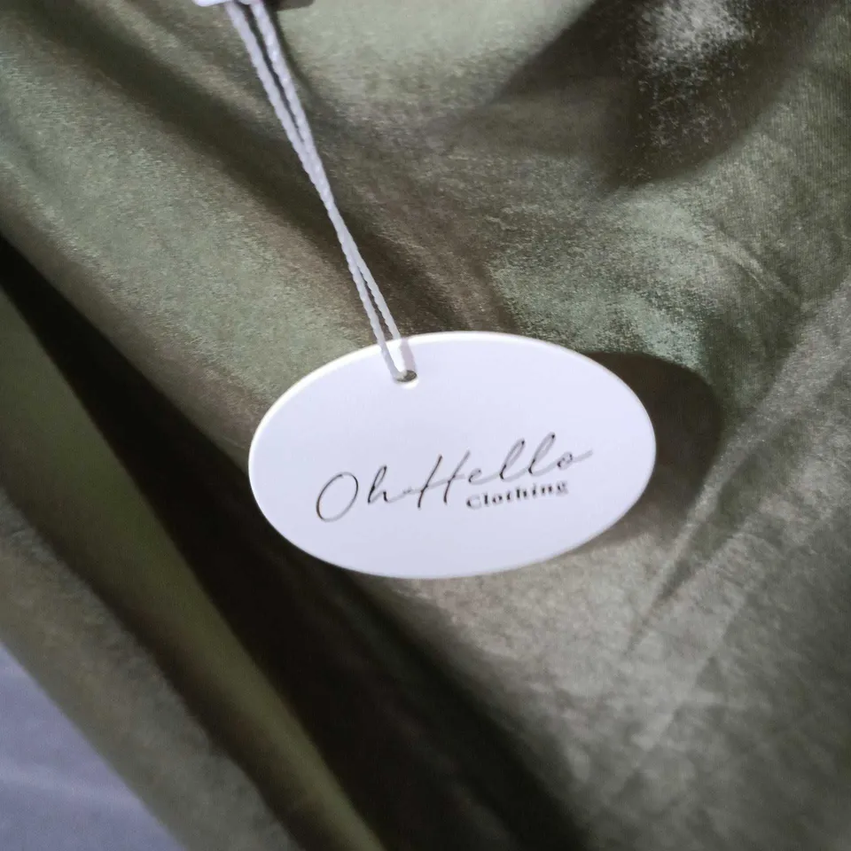 OHHELLO CLOTHING OLIVE GREEN SATIN MAXI DRESS – UK SIZE S (STYLE JY24002)