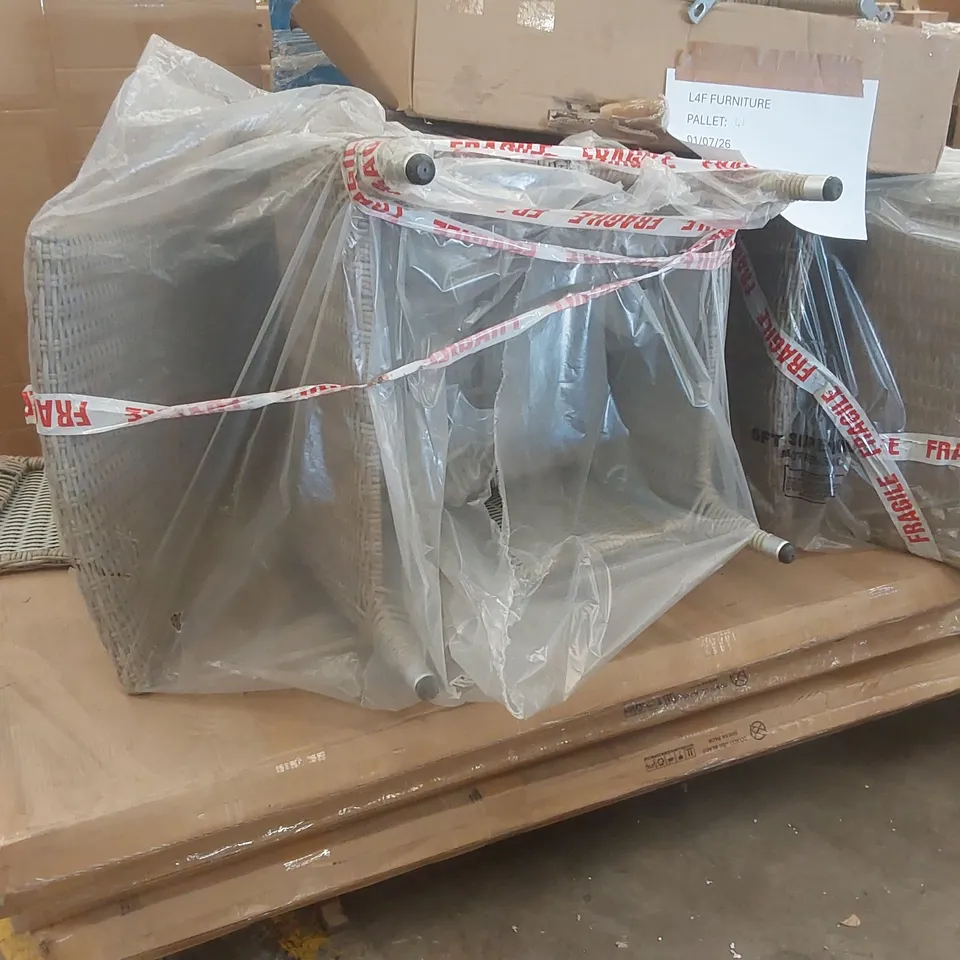 PALLET CONTAINING A LARGE QUANTITY OF ASSORTED DESIGNER GARDEN FURNITURE PARTS