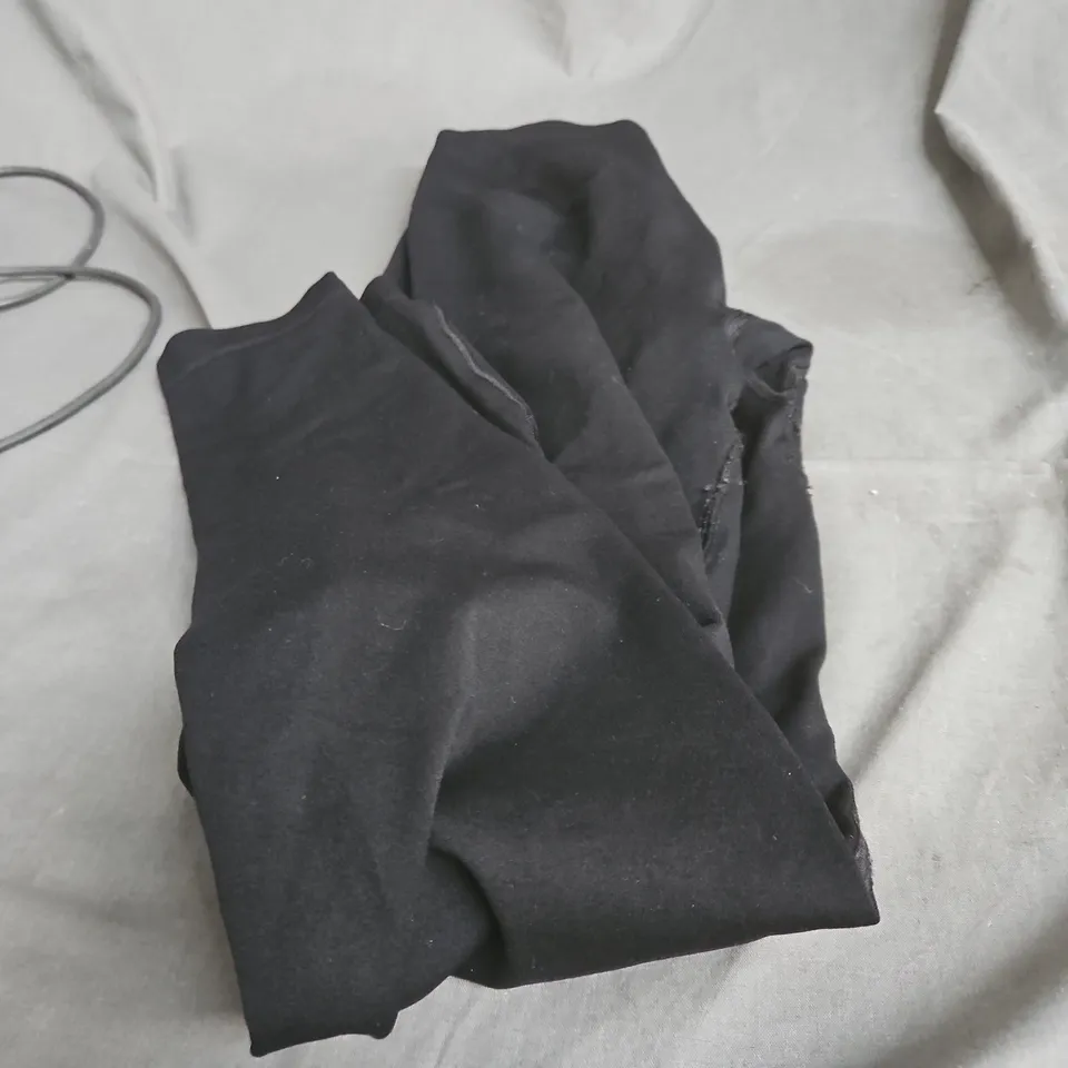 BOX OF APPROXIMATELY 25 ASSORTED CLOTHING ITEMS INCLUDING GREY HOODIE , FANCY DRESS BRA AND BLACK LEG WARMERS 