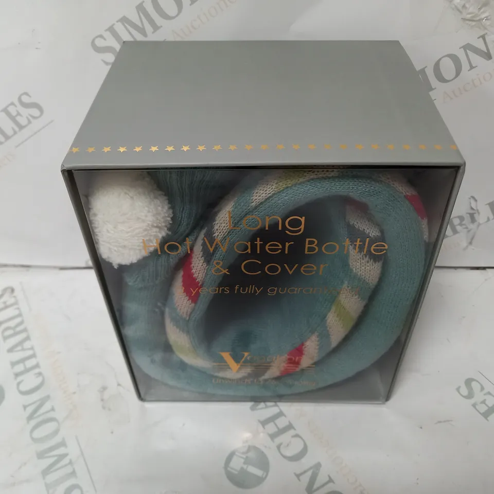 BOXED VAGABOND LONG HOT WATER BOTTLE AND COVER TURQUOISE/MULTI