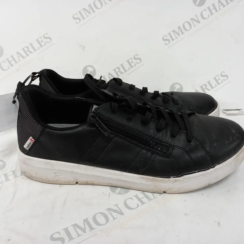 BOXED PAIR OF RIEKER LACE TRAINERS IN BLACK UK SIZE 8