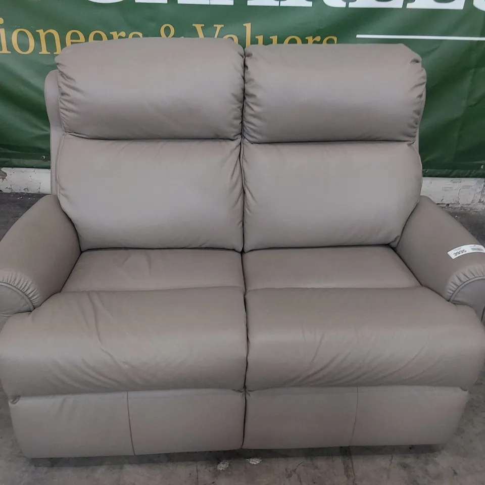 QUALITY BRITISH DESIGNER G PLAN NEWBURY TWO SEATER SOFA OXFORD MUSHROOM LEATHER 