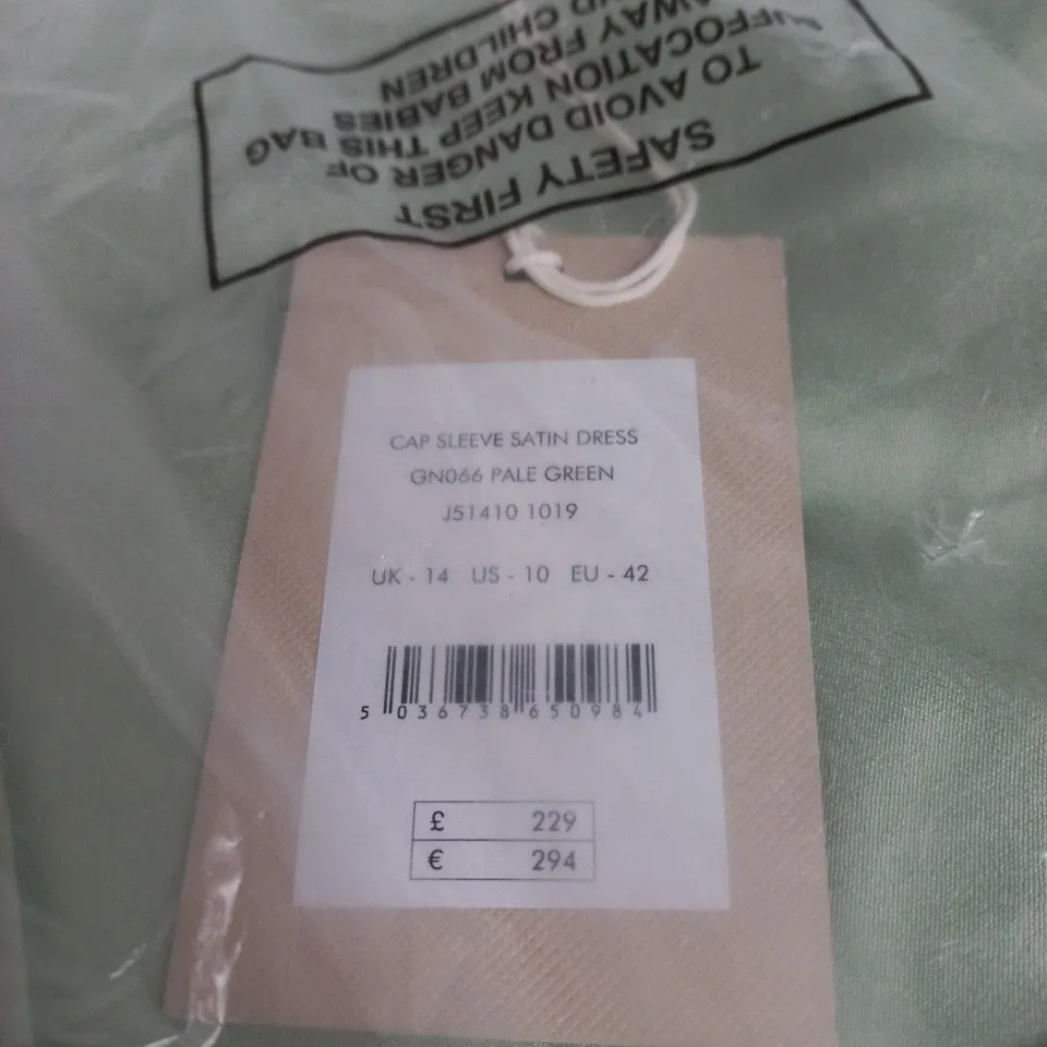 JIGSAW CAP SLEEVE SATIN DRESS PALE GREEN UK 14 RRP £229