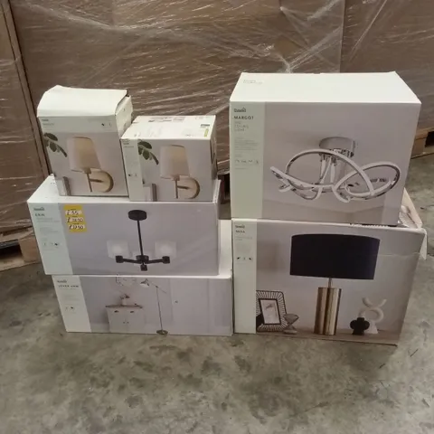 PALLET TO CONTAIN APPROXIMATELY 30 DESIGNER INDOOR LIGHTING PRODUCTS TO INCLUDE; CEILING LIGHTS, WALL LIGHTS, LIGHT SHADES ETC