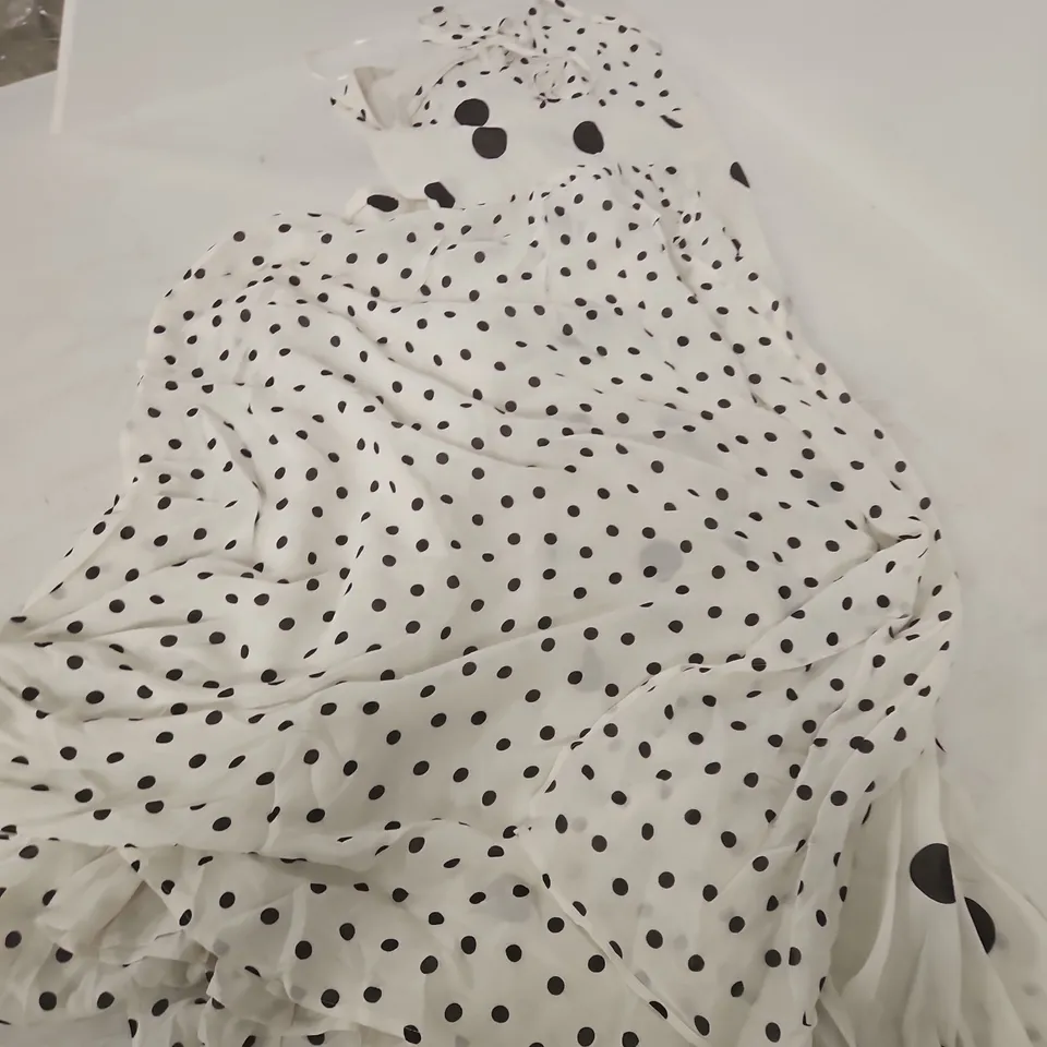 NOBODY'S CHILD DANI MIDAXI DRESS – WHITE WITH BLACK POLKA DOTS, UK 12