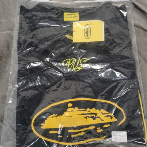 BLACK POLO SHIRT WITH YELLOW PIPING AND CREST LOGO CORTEZ
