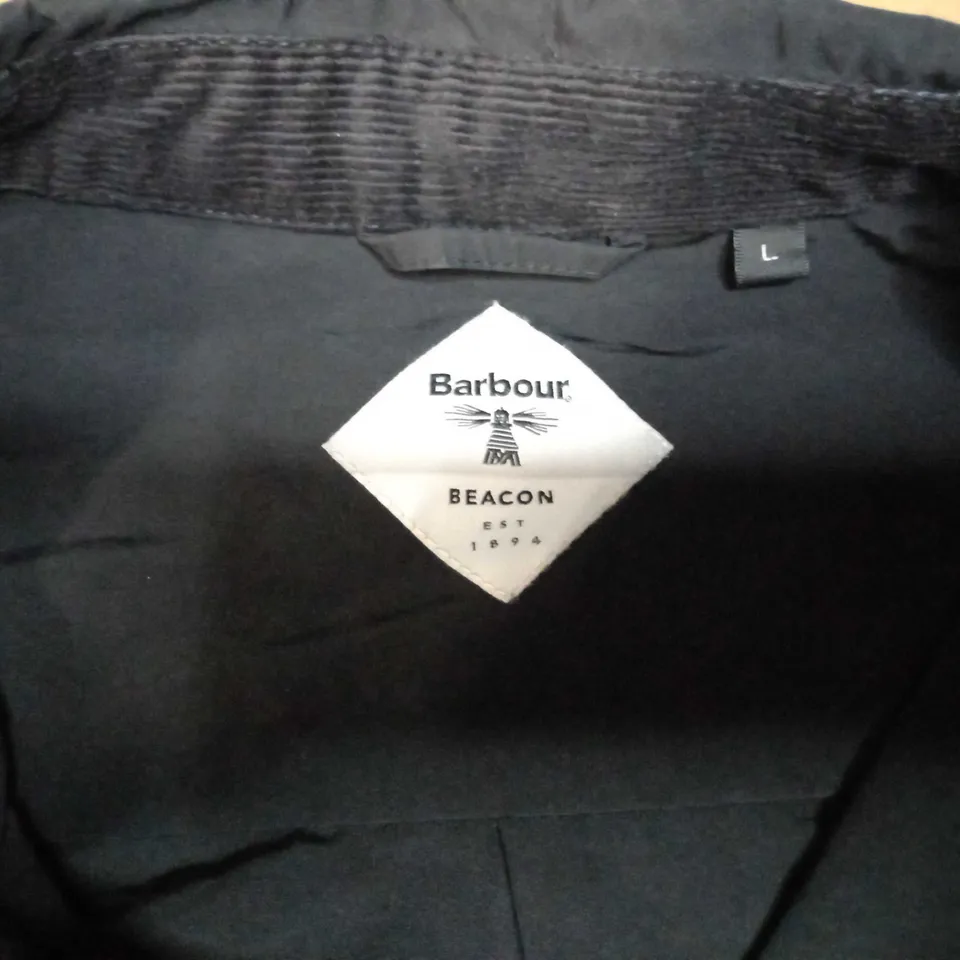 BARBOUR BLACK/WETLOOK BUTTON THROUGH SHACKET - LARGE