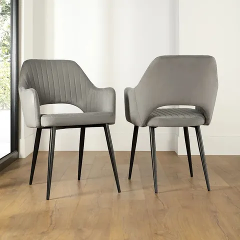 BOXED CLARA GREY VELVET DINING CHAIR - BLACK LEGS