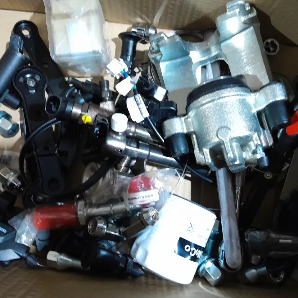 APPROXIMATELY 20 ASSORTED ITEMS TO INCLUDE BRAKE CALIPER, WIPER MOTOR, TOW BALL, WASTEGATE, WHEEL NUTS, SPARK PLUGS ETC. 