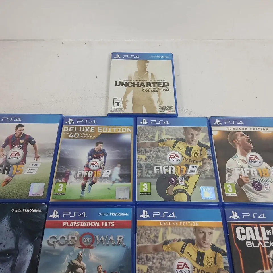 PLAYSTATION 4 GAME BUNDLE – FIFA 15/16/17, UNCHARTED COLLECTION, THE LAST OF US PART II, GOD OF WAR, CALL OF DUTY: BLACK OPS III, RONALDO EDITION