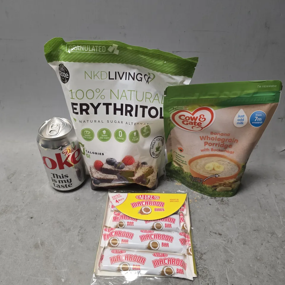 APPROXIMATELY 7 ASSORTED FOOD & DRINK ITEMS TO INCLUDE - DIET COKE , COW & GATE BANANA WHOLEGRAIN PORRIDGE ETC