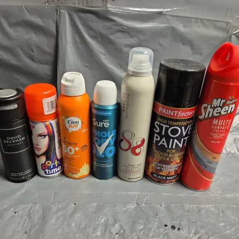 APPROXIMATELY 10 ASSORTED AEROSOLS TO INCLUDE SURE MEN, MR SHEEN AND AFFIXX