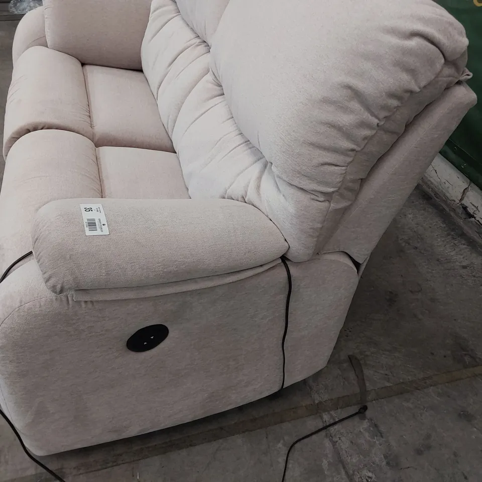 QUALITY BRITISH DESIGNER G PLAN MINSTRAL POWER RECLINING TWO SEATER SOFA MONTILLA ALMOND FABRIC 