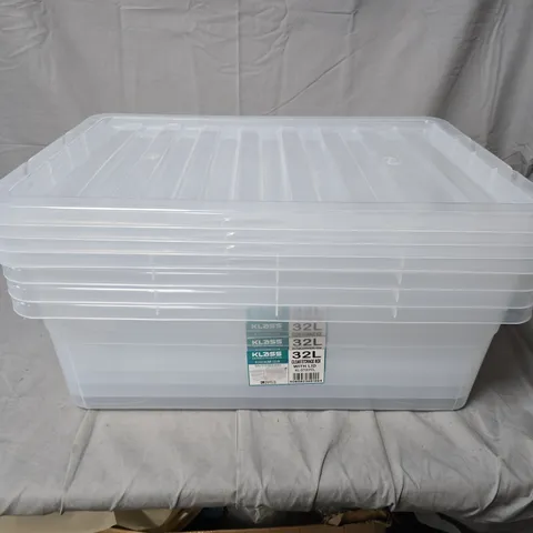 4 KLASS HOME COLLECTION 32L CLEAR STORAGE BOXES WITH LIDS