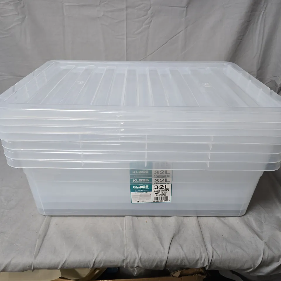 4 KLASS HOME COLLECTION 32L CLEAR STORAGE BOXES WITH LIDS
