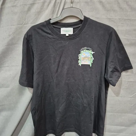 CASABLANCA BLACK T-SHIRT WITH FRONT CHEST LOGO AND LARGE BACK PRINT - SIZE L