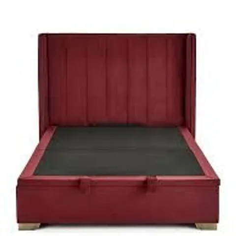 BOXED DAKOTA VELVET END LIFT UP STORAGE OTTOMAN KING SIZE BED - BURGUNDY (5 BOXES)