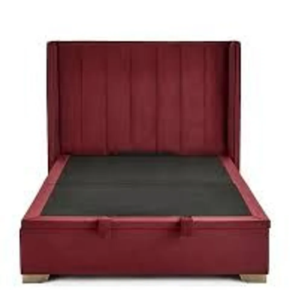 BOXED DAKOTA VELVET END LIFT UP STORAGE OTTOMAN KING SIZE BED - BURGUNDY (5 BOXES)