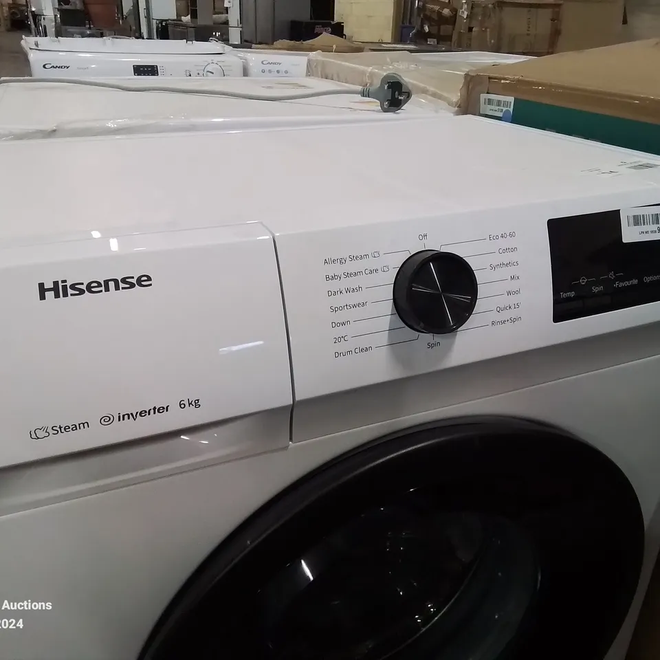 HISENSE-WFQP6012EVM-FREESTANDING-6 KG-FRONT LOAD DURABLE INVERTER WASHING MACHINE-STEAM WASH-QUICK WASH-15 WASHING PROGRAMS-1200 RPM-WHITE-ENERGY RATING C