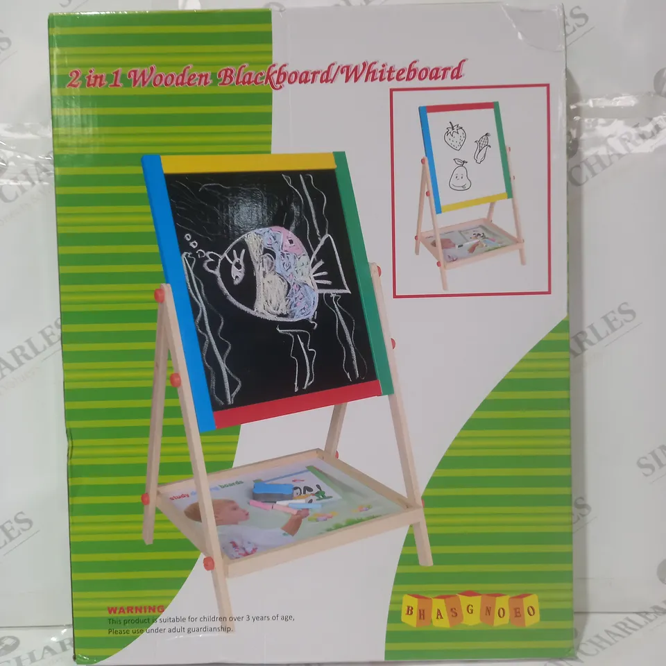 BOXED BHASGNOEO 2-IN-1 WOODEN BLACKBOARD/WHITEBOARD
