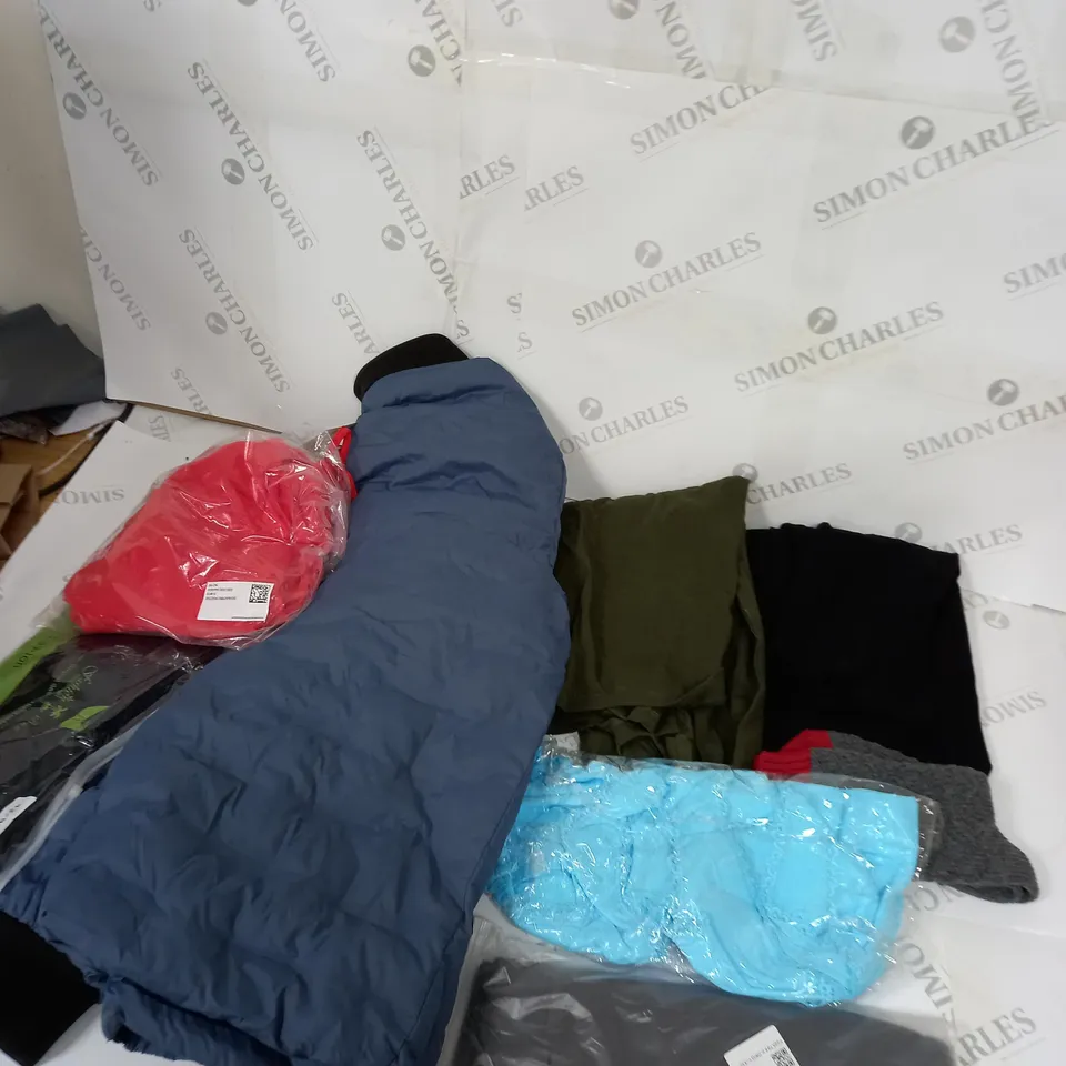 BOX OF ASSORTED CLOTHING ITEMS TOO INCLUDE TOPS , TROUSERS AND DRESSES , ETC 