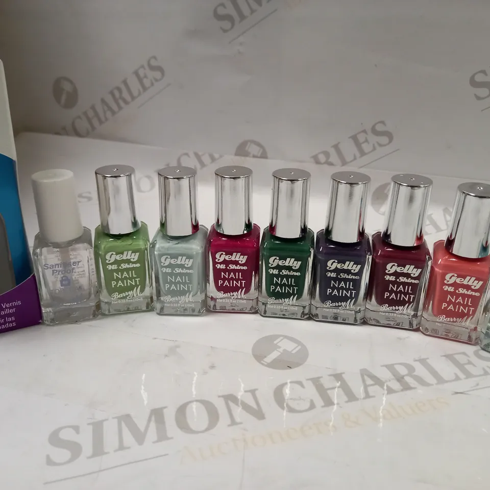 BARRY M NAIL POLISH ASSORTMENT WITH ORLY TOP COAT BUNDLE 8 GELLY HI SHINE COLOURS
