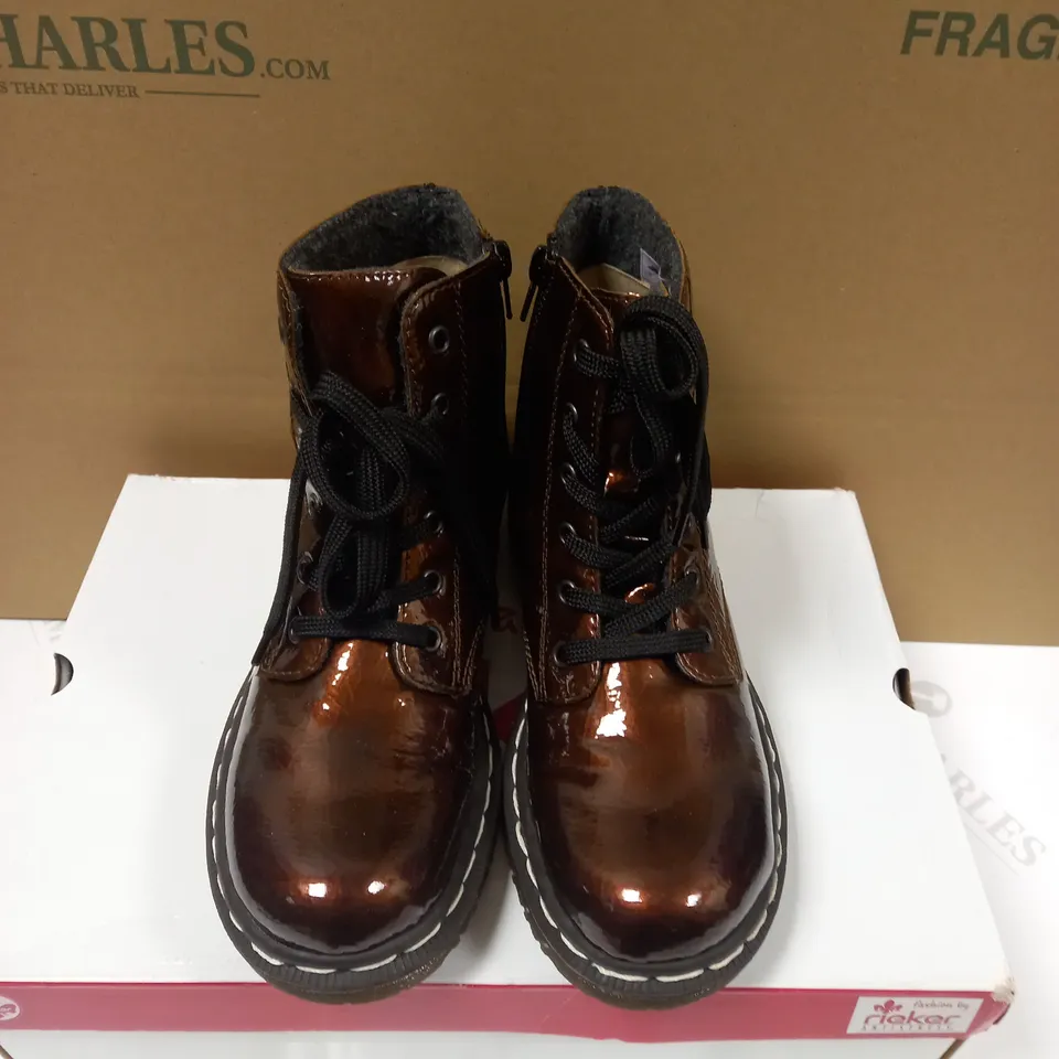 RIEKER LACE UP ANKLE BOOTS BRONZE - UK SIZE 6
